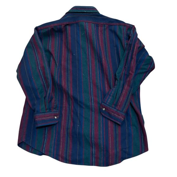 Vtg Pendleton 100% Virgin Wool Flannel Button Down Shirt Large Blue Red Stripes - Picture 5 of 6